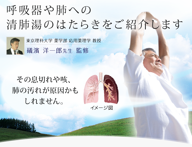 呼吸器や肺への清肺湯のはたらきをご紹介します 東京理科大学 薬学部 応用薬理学 教授 礒濱 洋一郎先生 監修 その息切れや咳、肺の汚れが原因かもしれません。